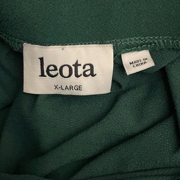 LEOTA Flared Midi Skirt, Elastic Waistband, Emerald Green, Pockets, Size XL - Picture 3 of 7